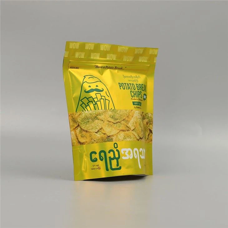 High Quality Food Grade Lanminated Plastic SelF Stand Up Pouch Packaging Bag With Zipper Resealable Wholesale For Snack Chips