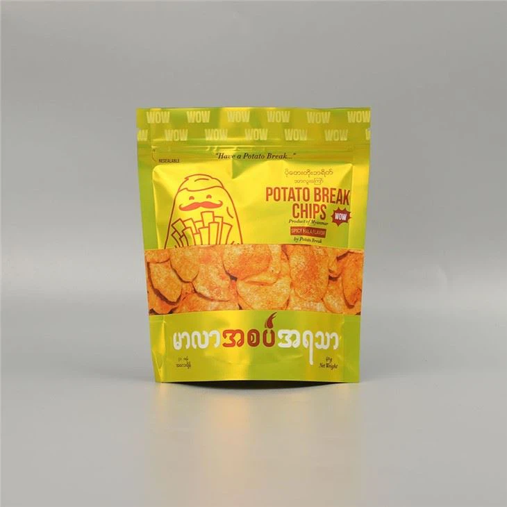 High Quality Food Grade Lanminated Plastic SelF Stand Up Pouch Packaging Bag With Zipper Resealable Wholesale For Snack Chips