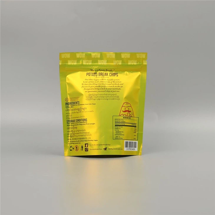 High Quality Food Grade Lanminated Plastic SelF Stand Up Pouch Packaging Bag With Zipper Resealable Wholesale For Snack Chips